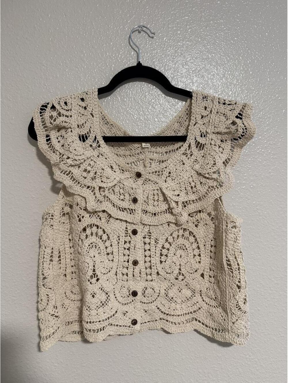 Ultra Pink Crochet Button-Front Top |Medium